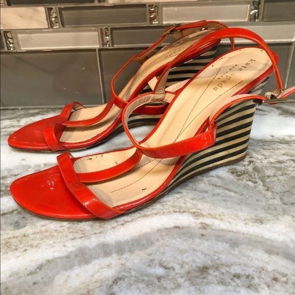 KATE SPADE PATENT LEATHER WEDGES 9 ORANGE - Picture 3 of 8